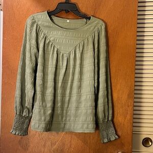 Amazon Olive Green Long Sleeve Textured Peasant Top